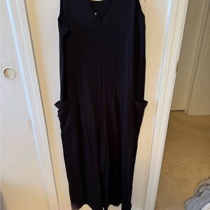 Black Maxi A-line Romper with V-neck and Sleeveless Design